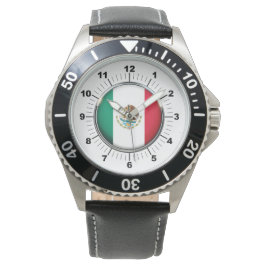 メンズメキシコ国旗ブラックレザーストラップウォッチ 腕時計