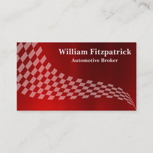 メンズメタリックレッドホワイトレーシングフラッグビジネスカード 名刺 (正面)