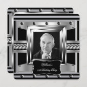 メンズメタルスタッズブラックシルバー誕生日写真2 招待状 (正面/裏面)