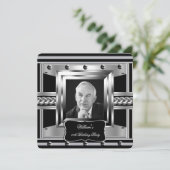 メンズメタルスタッズブラックシルバー誕生日写真2 招待状 (スタンド正面)