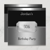 メンズメタルブラックシルバー30歳の誕生日パーティー 招待状 (正面/裏面)