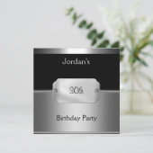 メンズメタルブラックシルバー30歳の誕生日パーティー 招待状 (スタンド正面)