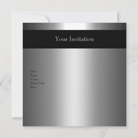 メンズメタルブラックシルバー30歳の誕生日パーティー 招待状 (裏面)