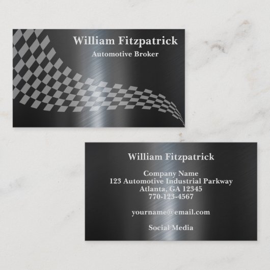 メンズメタル白黒レーシングフラグ 名刺 (正面/裏面)
