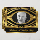 メンズメタル金ゴールドルックブラック誕生日フォトジュエル2 招待状 (正面/裏面)