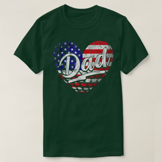 メンズメンズ愛国的アメリカ国旗ハートゴルフパパファ Tシャツ (デザイン正面)