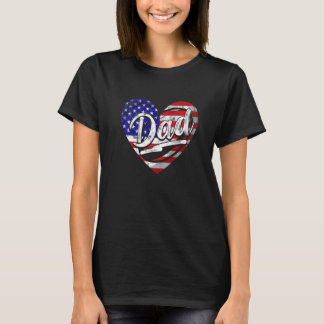 メンズメンズ愛国的アメリカ国旗ハートラグビーパパF Tシャツ
