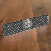 メンズモクールノグラムシラバーメタリックルックオフィス デスクネームプレート (側面)