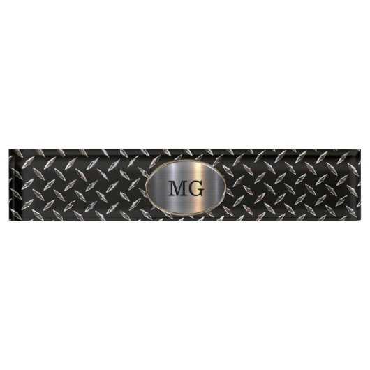 メンズモクールノグラムシラバーメタリックルックオフィス デスクネームプレート (正面)