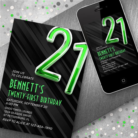 メンズモダン21歳の誕生日招待状 招待状