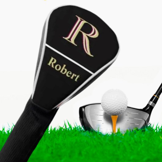 メンズモノグラムユニークネーム白黒金ゴールド ゴルフヘッドカバー