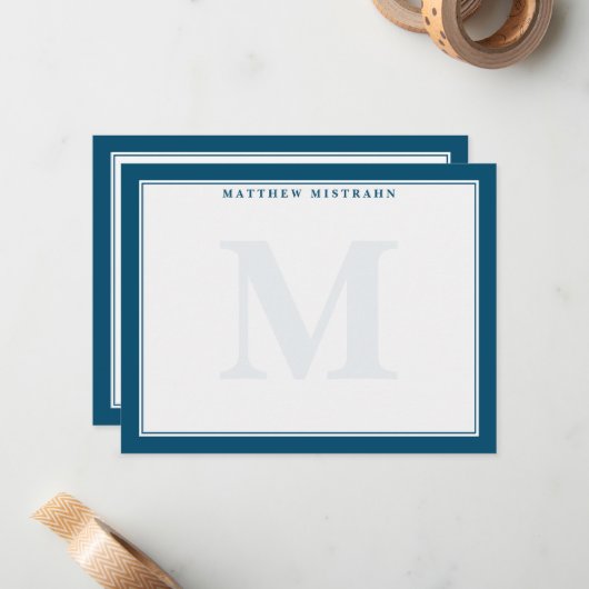 メンズモノグラム海軍ブルー文伝統的具 ノートカード (正面/裏面インサイチュ)