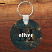 メンズモノグラム金ゴールドアンド海軍ティール(緑がかった色) キーホルダー (正面)