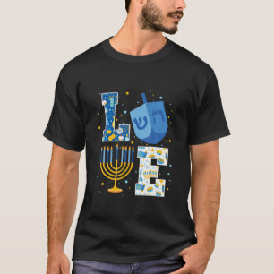 メンズラブかわいいハヌカーのデコレーションDreidel Menora Tシャツ