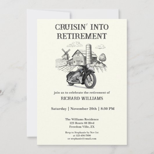 メンズリタイアメントヴィンテージバーンバイククルージング 招待状 (正面)