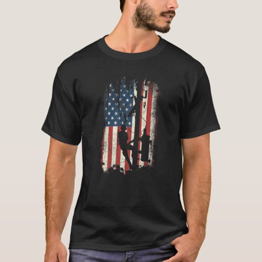 メンズリーマンアメリカ国旗の電気ケーブルライン Tシャツ (正面)