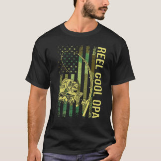 メンズリールカッコいいオパアメリカ国旗の漁師リールVi Tシャツ