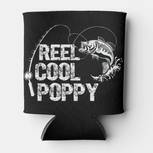 メンズリールカッコいいポピーデザインと魚と魚釣り 缶クーラー (正面)