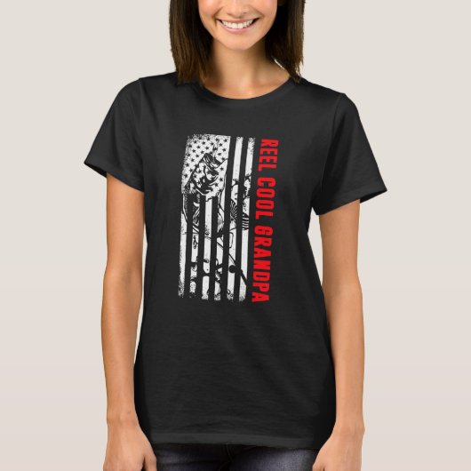 メンズリールグランドパカッコいい魚釣り愛国的アメリカ人 Tシャツ (正面)
