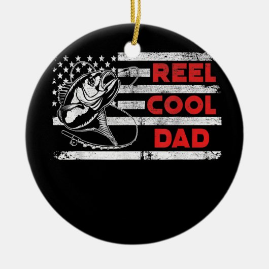メンズリールパパカッコいいアメリカ国旗魚釣りファーズ セラミックオーナメント (正面)