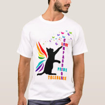 メンズレインボープライドキャットアンドバタフライTシャツ