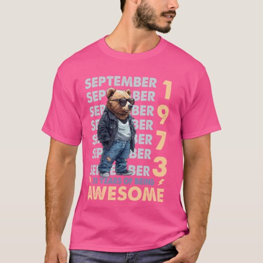 メンズレジェンド1973年9月51日誕生日ベア51歳 Tシャツ (正面)