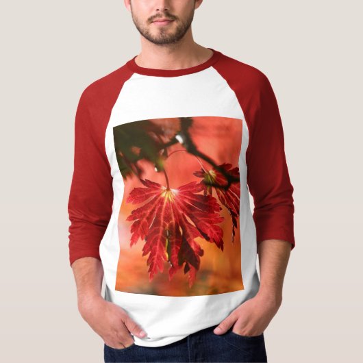 メンズレッドリーフ長袖 Tシャツ (正面)