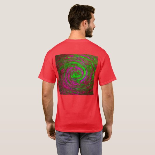 メンズレッド抽象芸術アートスワール Tシャツ (裏面フル)