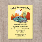 メンズレトロクラシックブルーカーデザート50誕生日 招待状