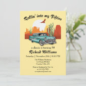 メンズレトロクラシックブルーカーデザート50誕生日 招待状 (スタンド正面)