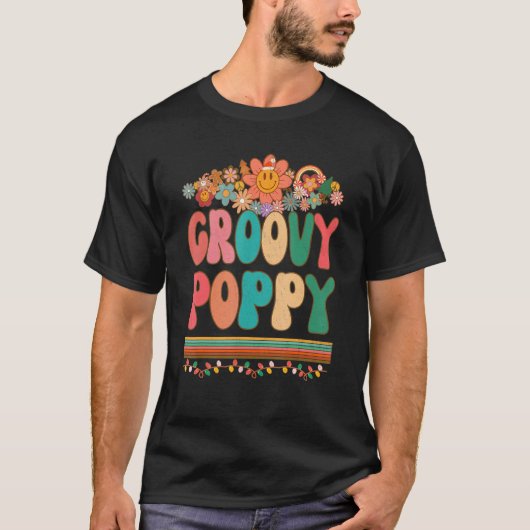 メンズレトロGroovy Poppyマッチングファミリー1番目の誕生日 Tシャツ (正面)