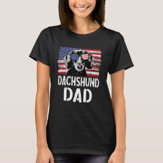 メンズヴィンテージアメリカ国旗のダシュントパパ犬 Tシャツ