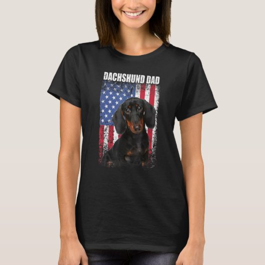 メンズヴィンテージアメリカ国旗のダシュントパパ犬 Tシャツ (正面)