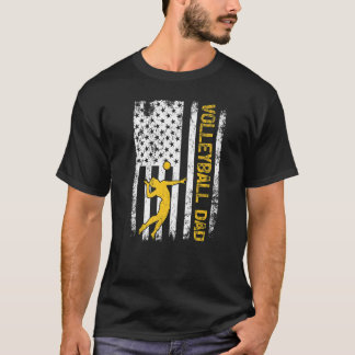 メンズヴィンテージアメリカ国旗誇りを持ったバレーボールパパFa Tシャツ
