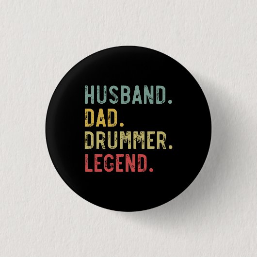 メンズヴィンテージギフトシャツ夫パパドラマー伝説 缶バッジ (正面)