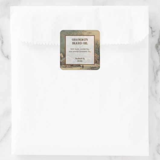 メンズヴィンテージグランダーひげ油商品ラベル スクエアシール (バッグ)