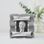 メンズヴィンテージシルバーメタルルックフォト誕生日 招待状 (スタンド正面)