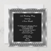 メンズヴィンテージシルバーメタルルックフォト誕生日 招待状 (裏面)