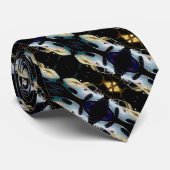 メンズヴィンテージスポーツカー抽象芸術オンブラックシルク ネクタイ (ロール)