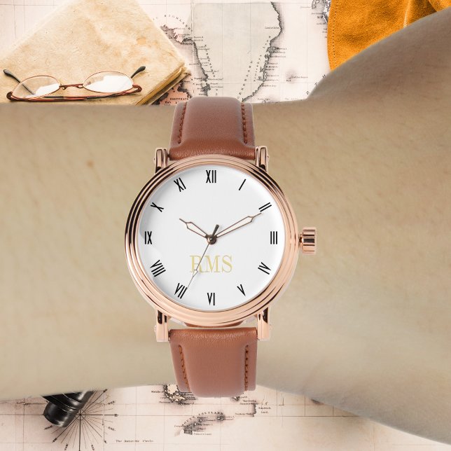 メンズヴィンテージバラ金ゴールドイニシャルブラウンレザーストラップ 腕時計 (Mens Vintage Rose Gold Initial Brown Leather Strap Watch)