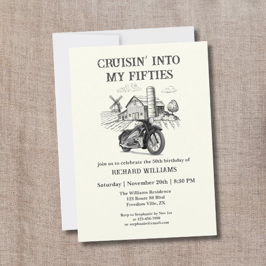 メンズヴィンテージバーンバイククルージング50th Birthda 招待状