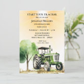 メンズヴィンテージファームグリーントラクターバースデーパーティー 招待状 (スタンド正面)