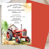 メンズヴィンテージファームレッドトラクターバースデーパーティー 招待状