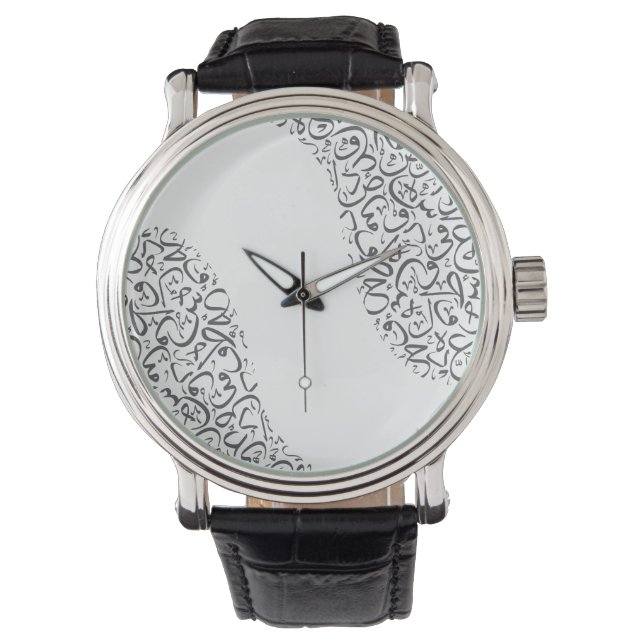 メンズヴィンテージブラックレザーストラップウォッチ 腕時計 (正面)