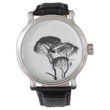 メンズヴィンテージブラックレザーストラップウォッチ