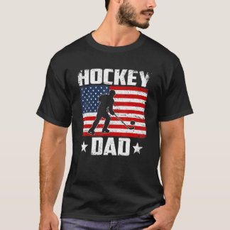 メンズヴィンテージホッケーパパ米国国旗動揺してのスポーツF Tシャツ