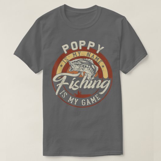 メンズヴィンテージポピーは私の名前魚釣りゲームギフトの Tシャツ (デザイン正面)