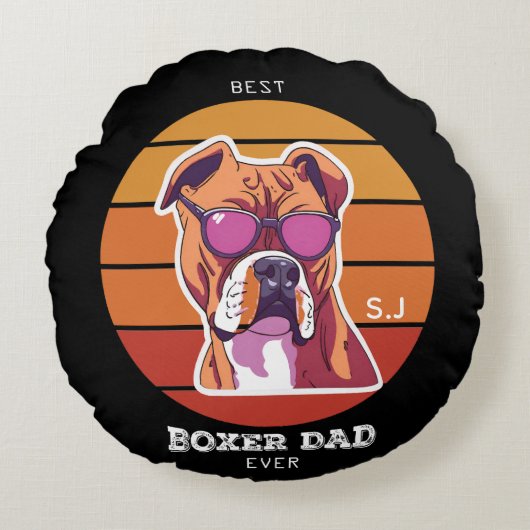 メンズヴィンテージレトロボクサードグッオーバーペットパパ ラウンドクッション (正面)