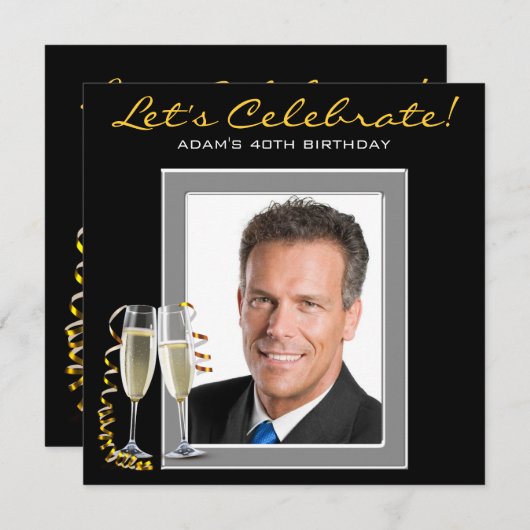 メンズ任意の数の写真の誕生日パーティー 招待状 (正面/裏面)