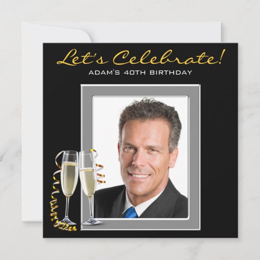 メンズ任意の数の写真の誕生日パーティー 招待状 (正面)